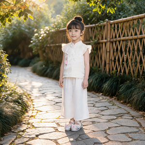 女童汉服夏季装2026薄款童装小女孩旗袍式盘扣设计复古国风汉服装