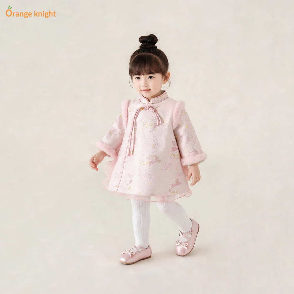 中国风儿童秋冬新款生日礼服裙小女孩新中式旗袍裙女童汉服连衣裙