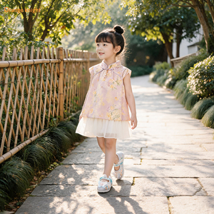 2026夏季新款女童国风旗袍裙子儿童连衣裙小女孩新中式拼接网纱裙