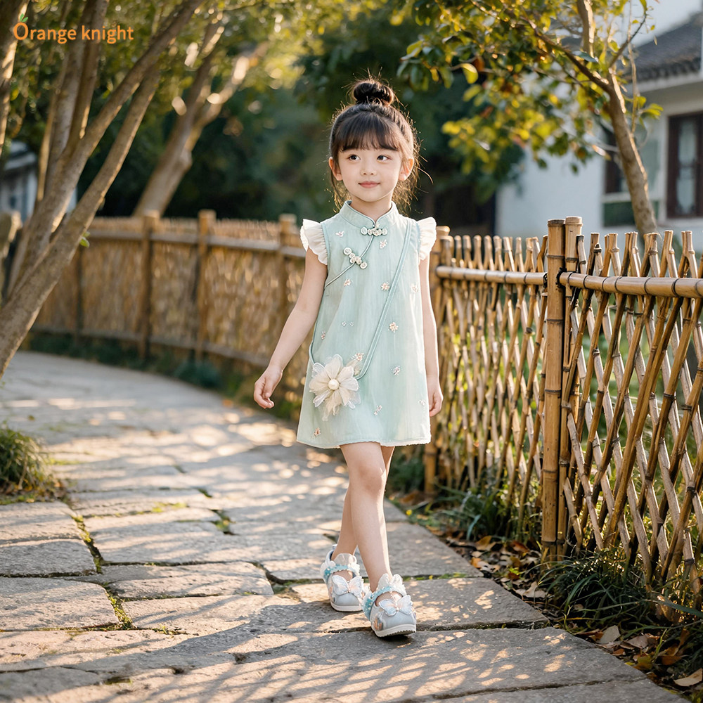 新中式童装夏季薄款连衣裙复古中国风小女孩盘扣设计汉服旗袍裙子