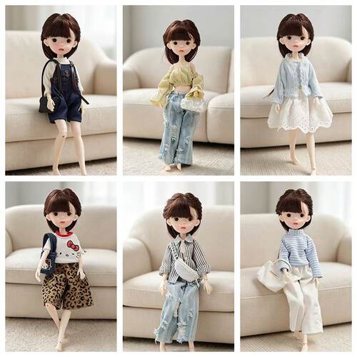 blythe小布azone6分bjd娃衣服ob24/22纽扣背带裤裙牛仔裤白色长裤
