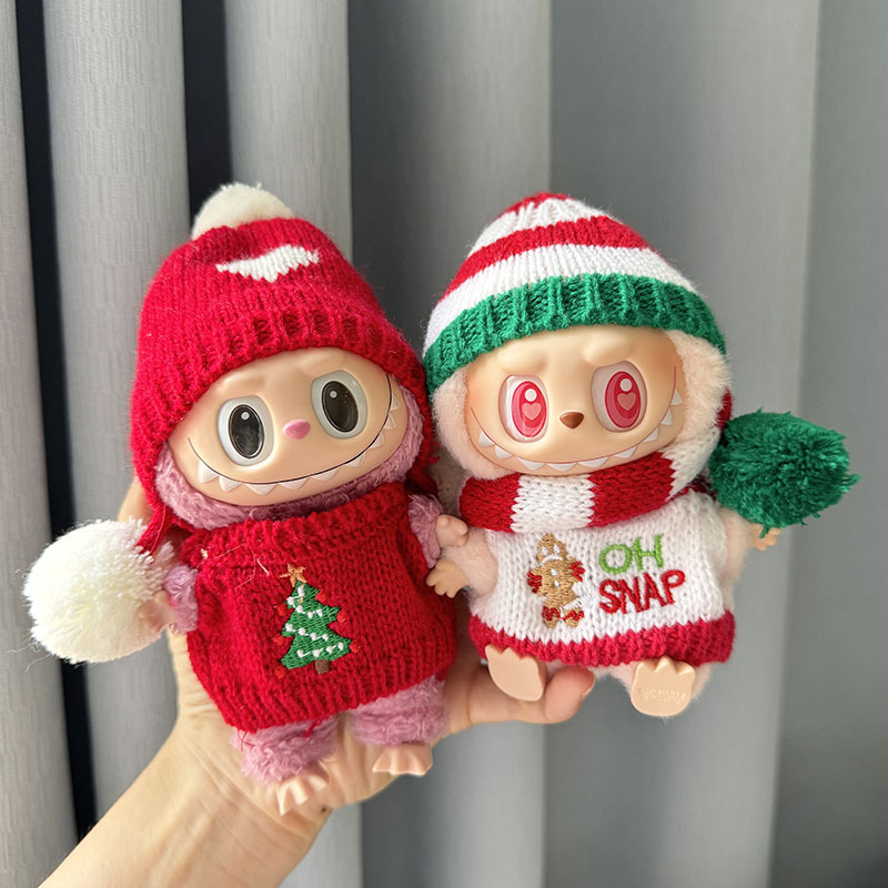 一二三代钥匙扣Labubu衣服挂件拉布布坐坐派对小饼干人爱心毛衣