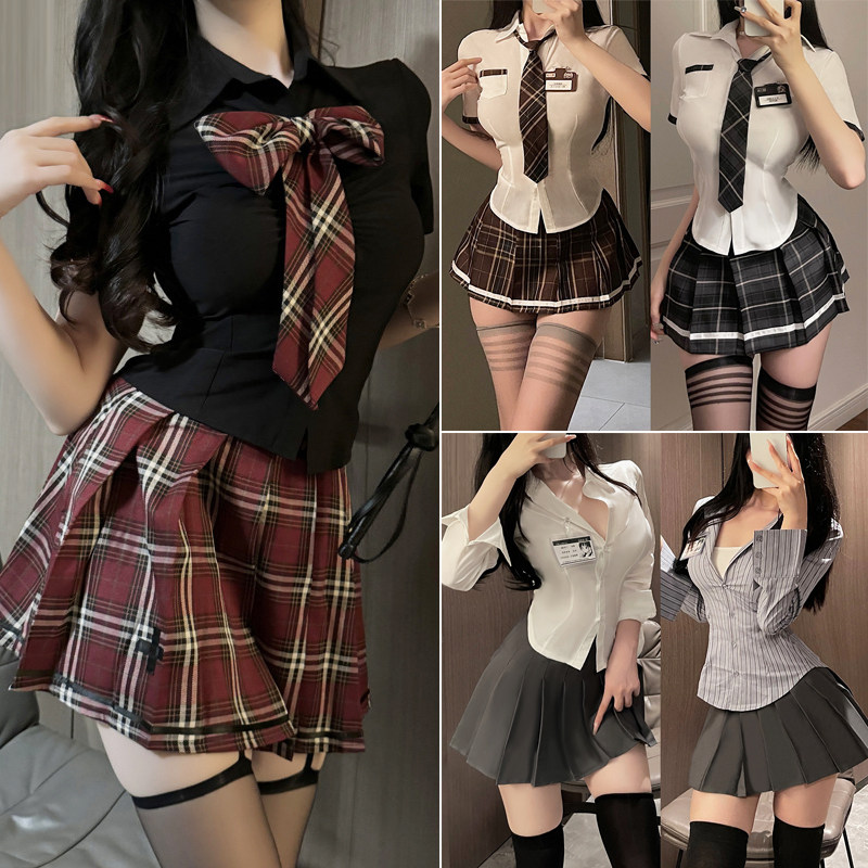 纯欲风辣妹性感JK制服套装夏天学院风收腰衬衫女超短百褶裙两件套