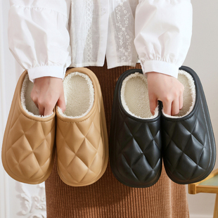 毛绒棉拖鞋女士2026新款加绒无跟可爱情侣居家月子冬季保暖拖鞋男