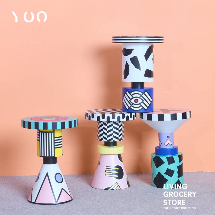 北欧现代创意几何矮凳简约设计师卡通手绘图案凳子客厅卧室边几