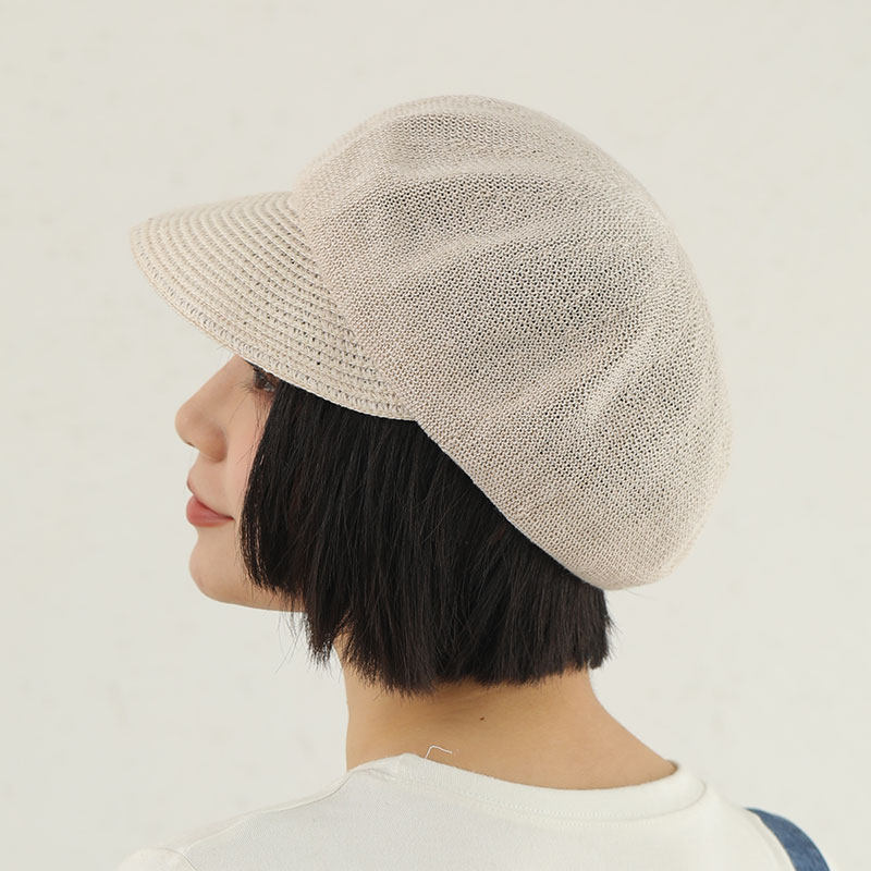 日本uv亚麻夏季透气薄款针织鸭舌贝雷帽女遮阳防晒画家帽报童帽潮