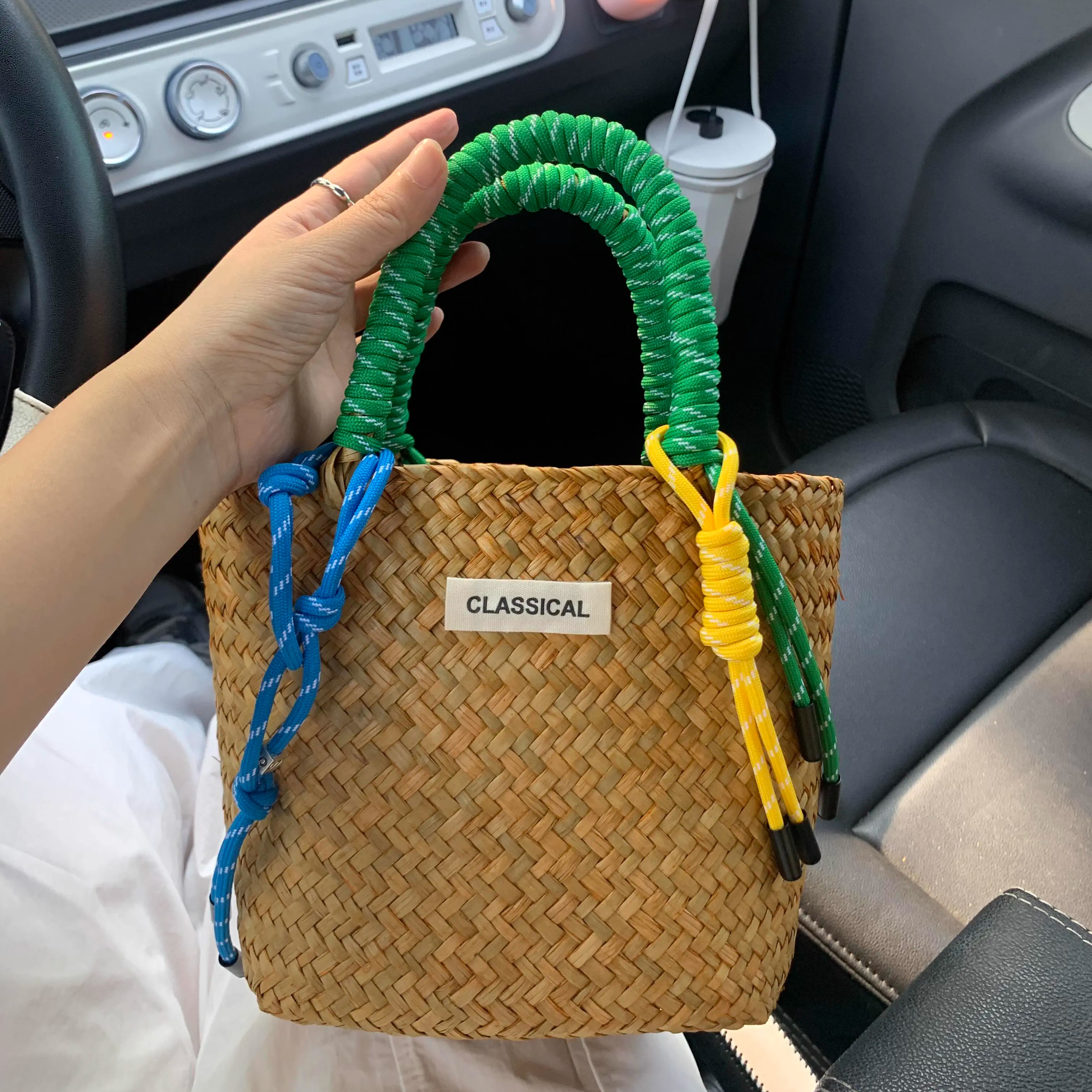 拉菲草编手提包编织尼龙手绳菜篮子包彩色装饰绳手工编织包沙滩包
