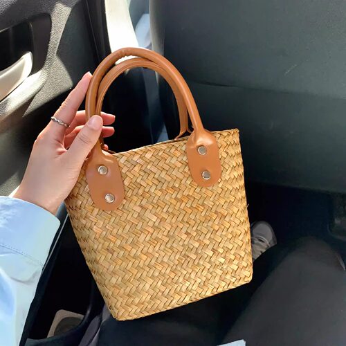拉菲草编包女夏天手提菜篮子包2026新款休闲百搭通勤手拎编织包