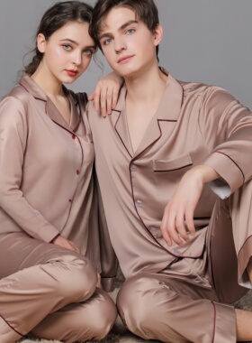 真丝睡衣女新款桑蚕丝男女款长袖长裤真丝情侣套装高级感家居服