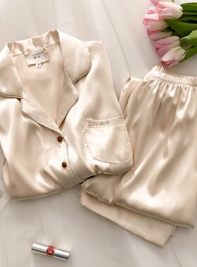 真丝睡衣女新款法式轻奢风长袖家居服高级感薄款高端纯色套装