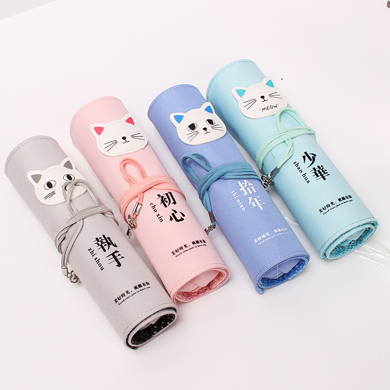 帆布卷帘韩国简约男女中小学生小清新可爱卷笔袋文具盒彩铅笔袋