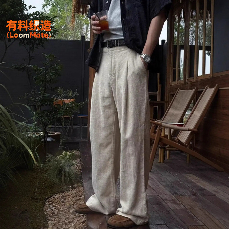 老钱风天丝亚麻裤子男款慵懒垂坠感棉麻西裤纯色直筒裤