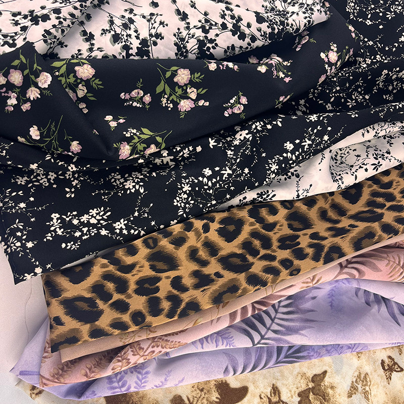 夏季新款平纹缎雪纺印花面料仿真丝滑爽垂感连衣裙阔腿裤梭织布料