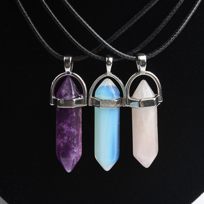 Hexagonal column necklace natural crystal pendant Stone Pend