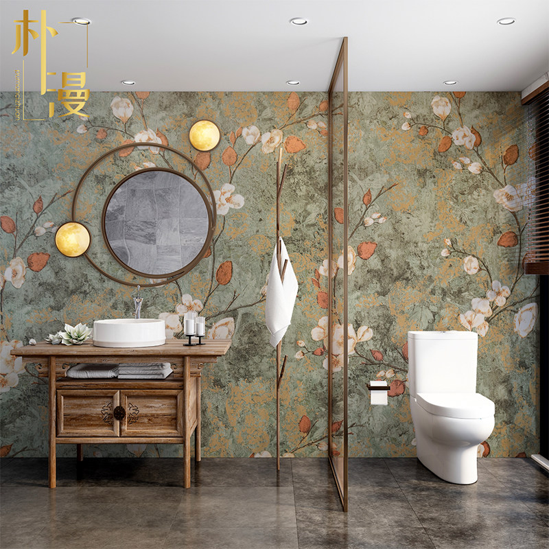 复古风花朵浴室墙砖中古风花卉卫生间瓷砖背景墙民宿餐厅艺术岩板