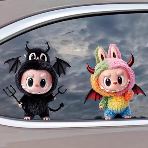 可爱卡通装饰恶魔拉布布labubu车贴电动摩托车划痕遮挡防水贴纸