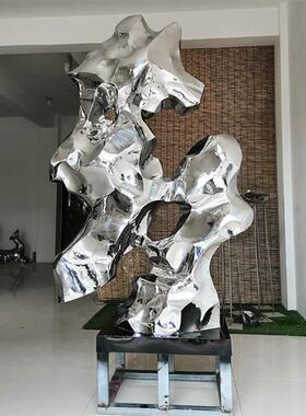 定制太湖石摆件玻璃钢不锈钢仿真雕塑庭院造景假山电镀镜面抽象