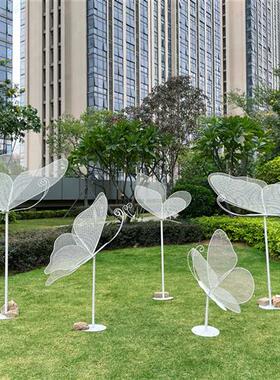 户外不锈钢镂空发光蝴蝶摆件园林景观售楼部草坪装饰昆虫铁艺雕塑
