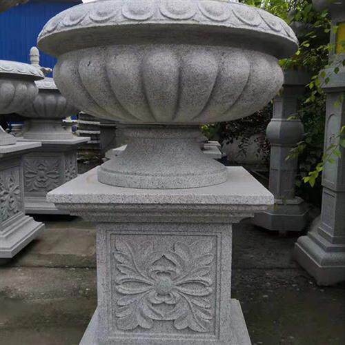 石雕花盆花岗岩黄锈石欧式庭院石花坛圆雕户外黄金麻石头花钵中式