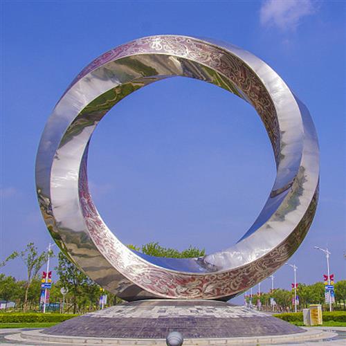 大型不锈钢雕塑魔方镂空球地球仪浪花鲸鱼鹿圆环月亮假山景观定制