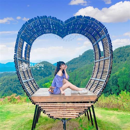 巴厘岛竹编网红鸟巢秋千户外心形躺椅景区拍照悬挂款藤编鸟笼躺床