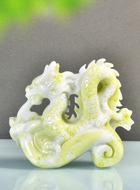 纯天然蓝田玉龙摆件玉石如意