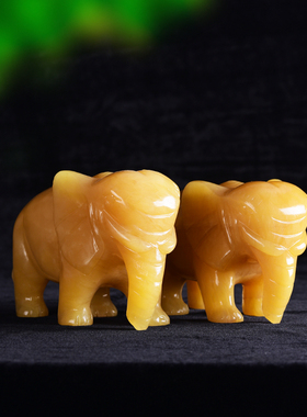 天然米黄玉大象摆件风水玉石象