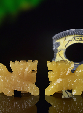 天然米黄玉随葬品麒麟玉石骨灰盒前贡品摆件陪葬下葬安葬墓地用品