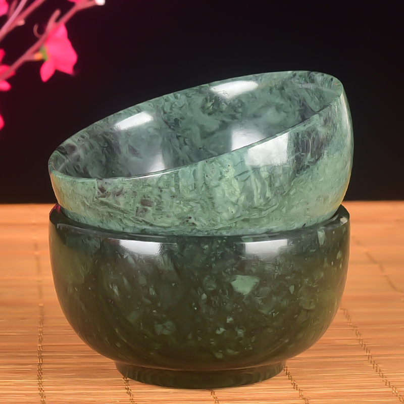 纯天然藏玉药王石茶碗玉石茶杯餐具饭碗健康长寿客厅摆件大碗