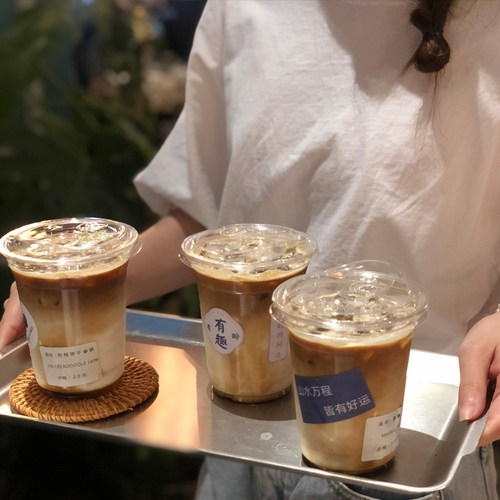 一次性咖啡杯PET冷饮带盖奶茶杯