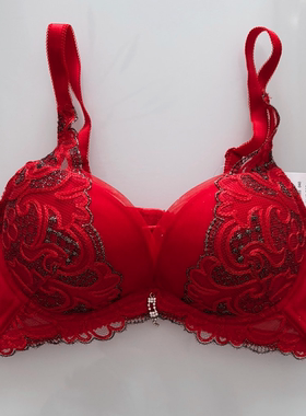 曼妮芬20840302女士红色内衣薄棉杯精美刺绣性感蕾丝调整文胸 75A