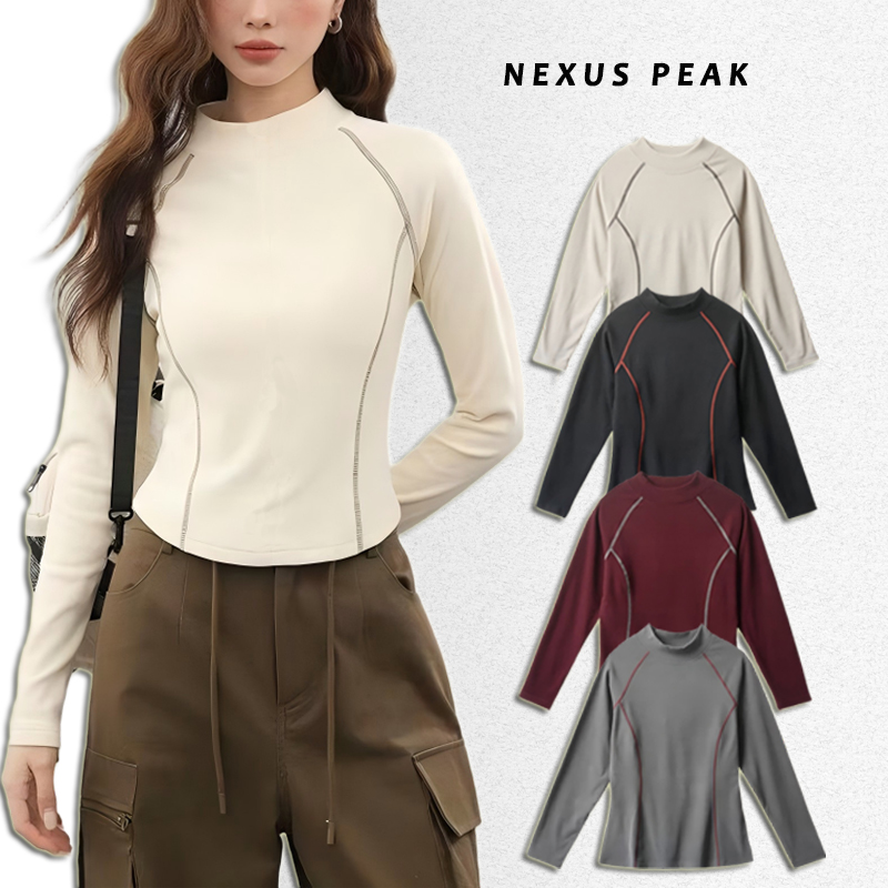 【NEXUS PEAK】户外明线保暖修身自发热小半高领双面德绒打底衫