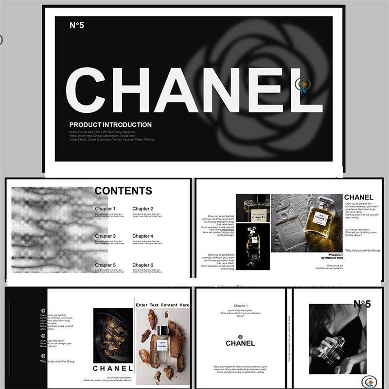 一套黑白高级香奈儿风极简画册产品介绍通用原创ppt模板