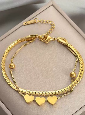 个性手链ins小众设计多层缠绕网红不掉色钛钢手镯女手饰品潮人女