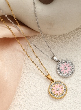 韩版时尚潮流太阳花吊坠钛钢项链女轻奢小众设计感高级感锁骨链女