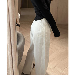 白色高级垂感阔腿弯刀牛仔裤女2026春季新款美式高腰宽松直筒裤子