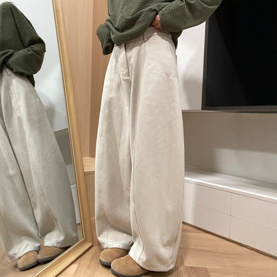 米白色工装弯刀裤女2026