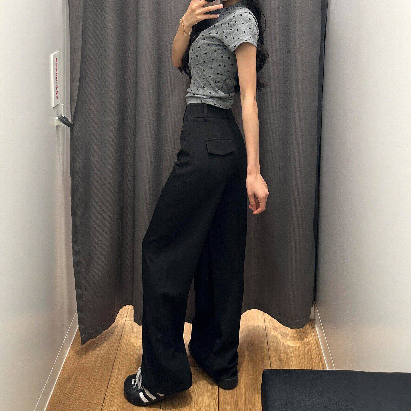 美式黑色直筒西装裤女2026早春新款大码胖mm宽松设计感显瘦阔腿裤