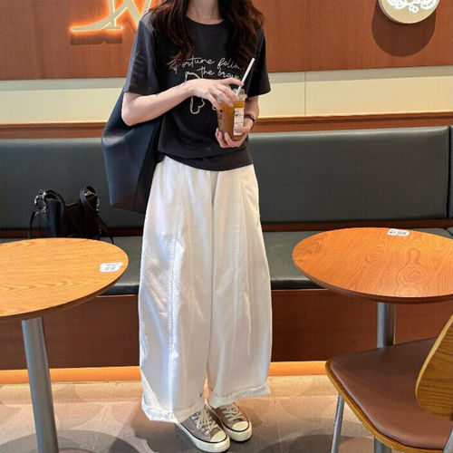 白色九分阔腿裤女款春装