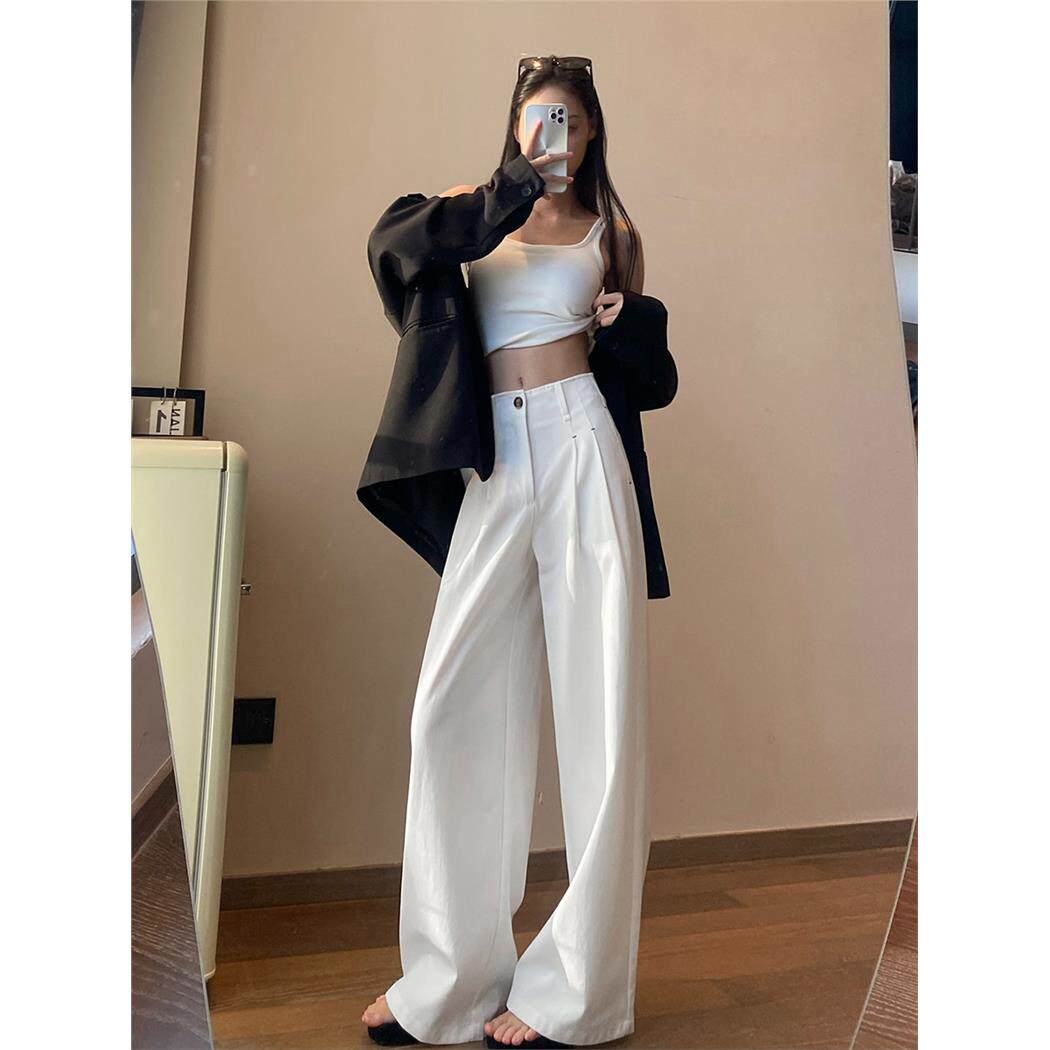 春秋季灰色西装阔腿裤女职业高腰垂感休闲高级感羊毛直筒裤冬款