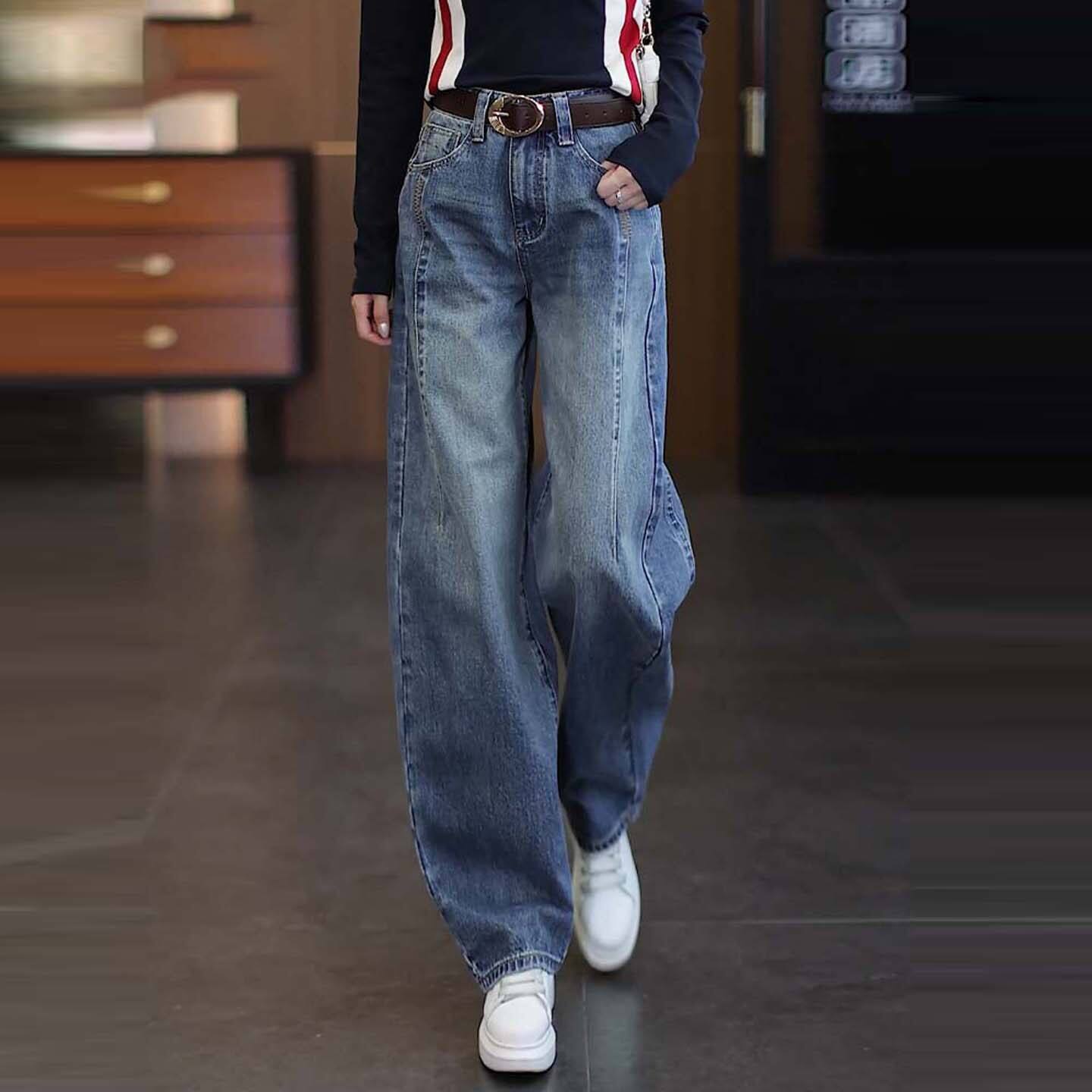 弯刀牛仔裤女春秋季宽松阔腿裤2026新款梨型身材高腰显瘦休闲裤子