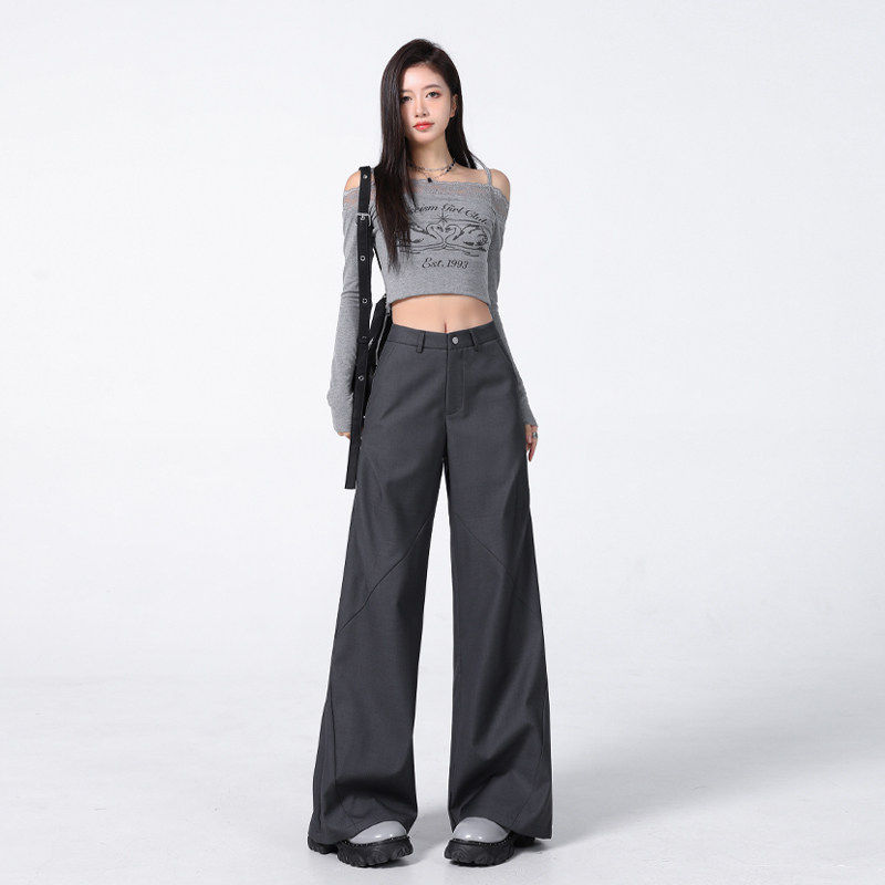灰色褶皱阔腿西装裤女2025年夏季新款设计感微喇叭裤休闲 工作服