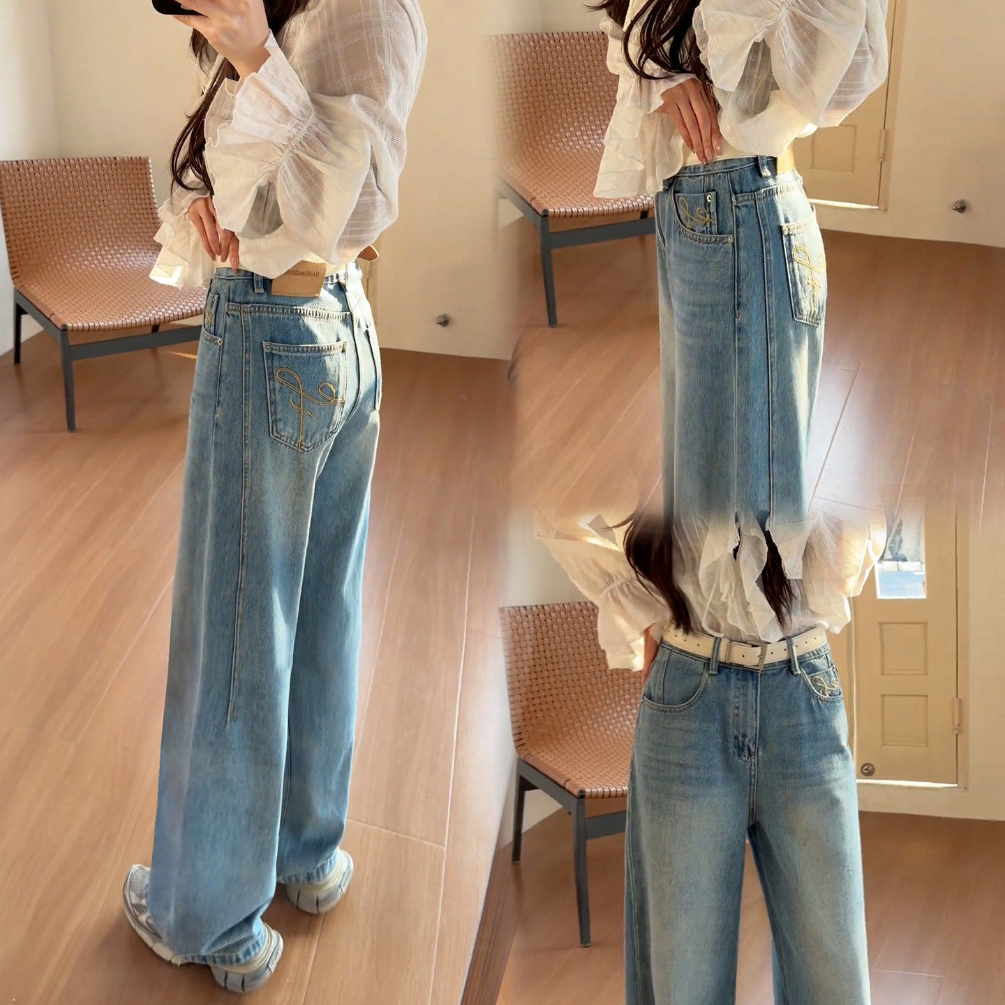 浅色牛仔裤女2026年超火巨好看裤子高级感春季新款直筒阔腿拖地裤