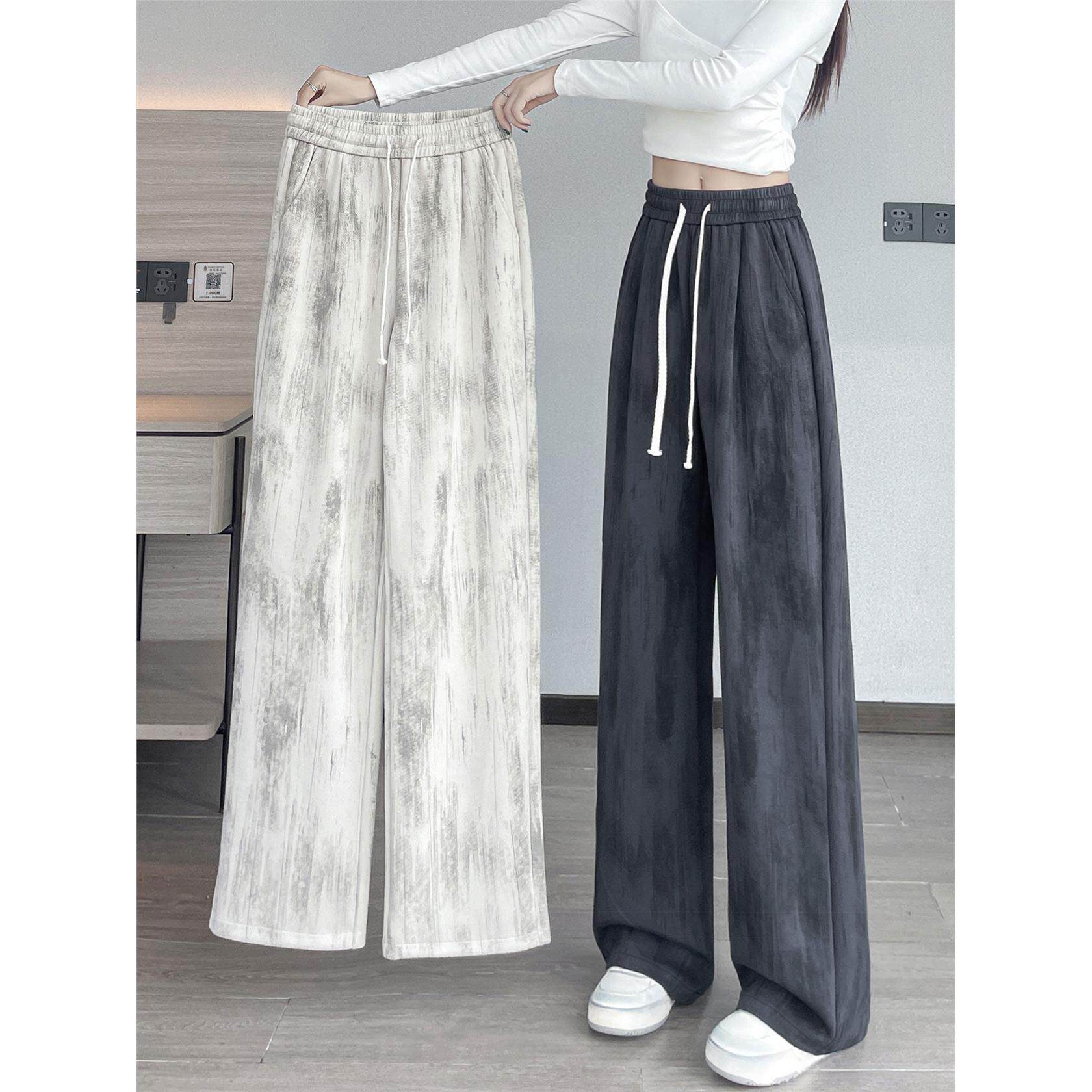 扎染阔腿运动裤女春秋2026新款今年流行爆款垂感窄版休闲直筒裤子