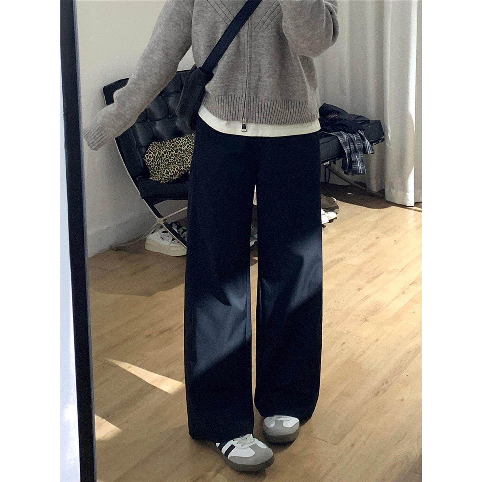 黑色阔腿西装裤女大码秋季新款胖mm高腰设计感宽松遮胯直筒休闲裤