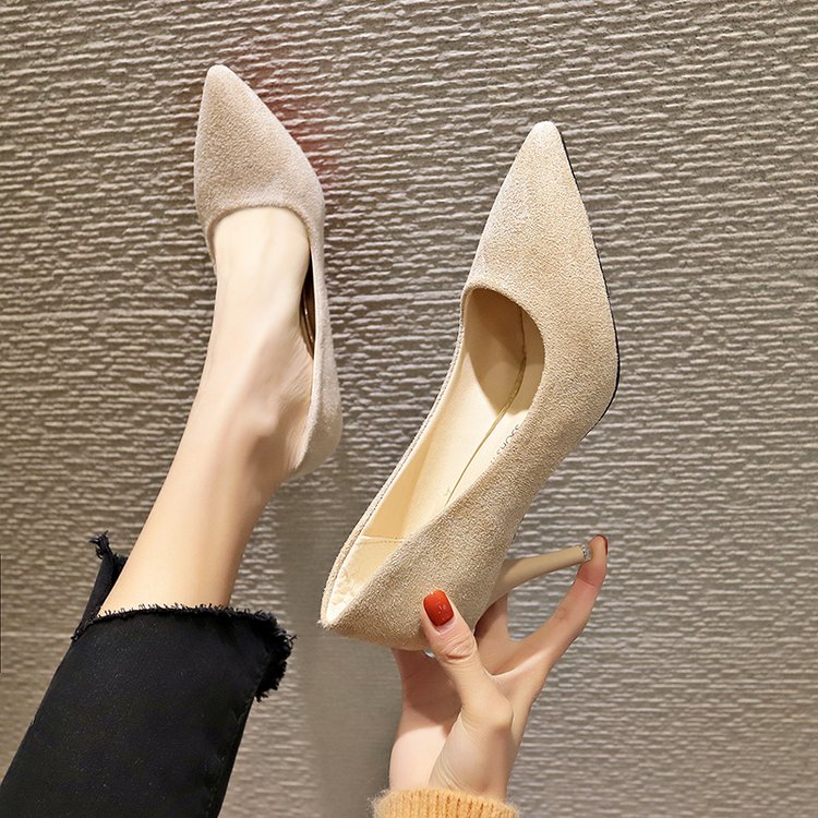 高跟鞋米色少女正装面试5-7cm3