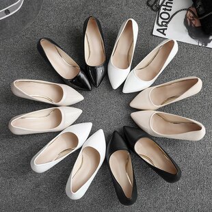 5cm细跟单鞋女尖头高跟鞋8cm黑色职业正装工作鞋米白色女士小皮鞋