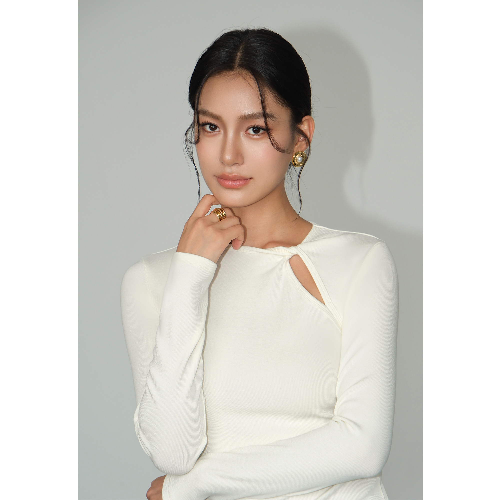 NEVA HU镂空设计感修身打底衫女春秋针织衫气质修身长袖t恤上衣