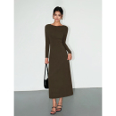 连衣裙女法式 NEVA 修身 黑色长袖 高级感一字肩气质收腰打底长裙