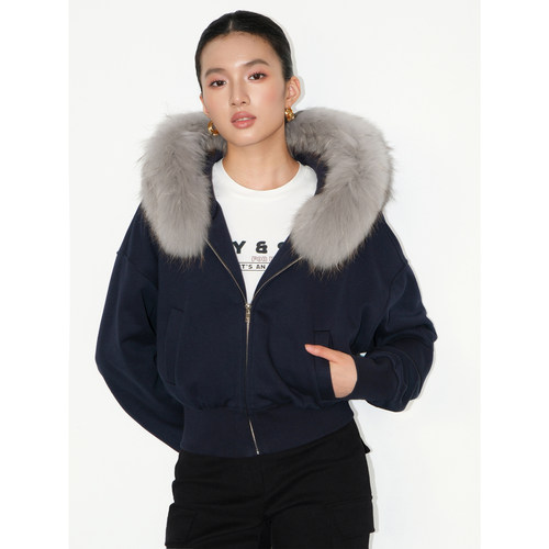 毛领连帽加绒卫衣摇粒绒外套上衣